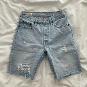 Light Blue Distressed Denim Shorts